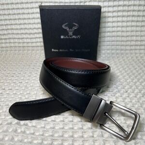 Bulliant Men's‎ Reversible Leather Belt Black Brown Silver Buckle Size 130